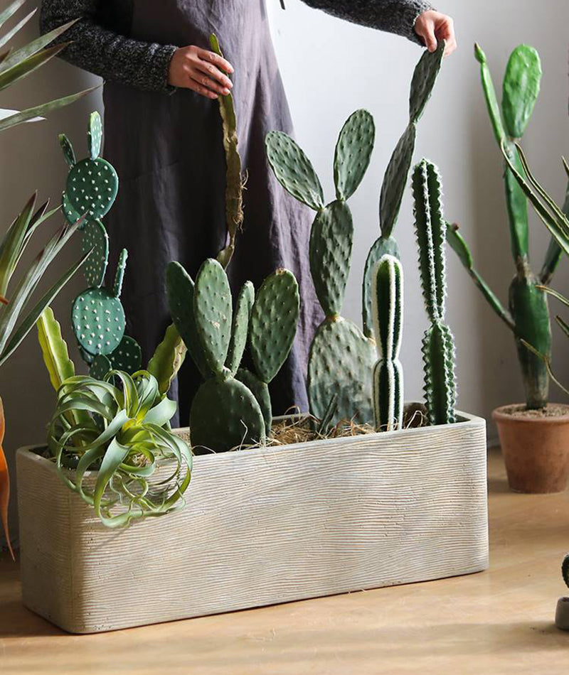 植木鉢 長方形 観葉植物鉢 フェイク グリーン鉢 庭木鉢  軽量セメント ファイバーセメント 大型 インテリア おしゃれ F1412 送料無料