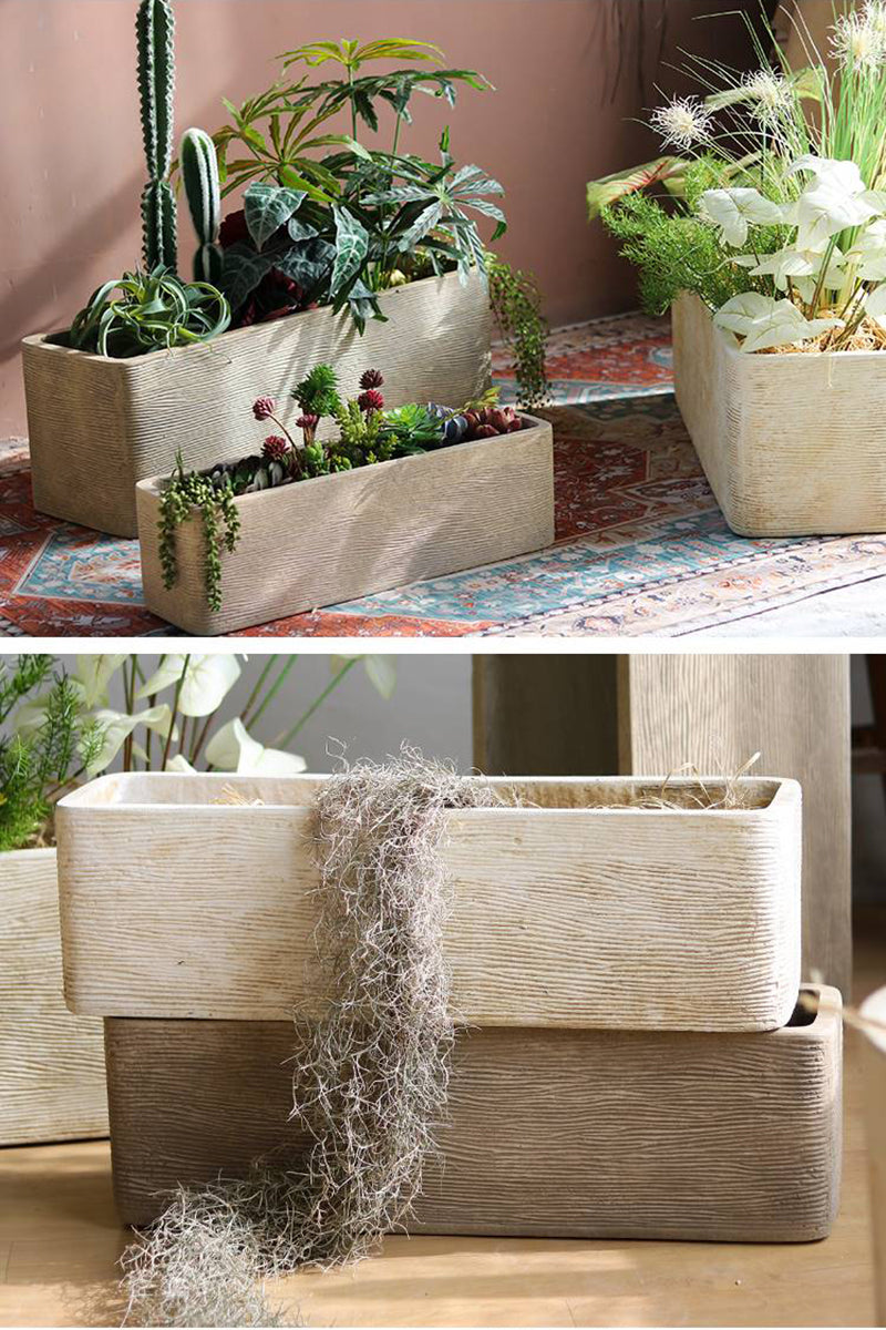 植木鉢 長方形 観葉植物鉢 フェイク グリーン鉢 庭木鉢  軽量セメント ファイバーセメント 大型 インテリア おしゃれ F1412 送料無料